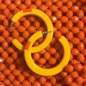 Retro Yellow Orange Plastic Pierced Earrings Hoops